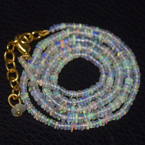 Natural Ethiopian Welo Opal Gold Plated Smooth Rondelle Necklace 2mm 4mm 21