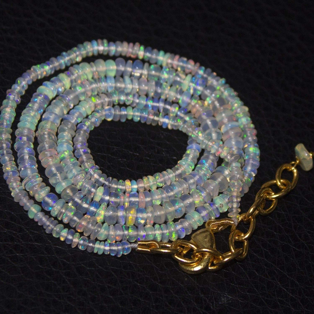 Natural Ethiopian Welo Opal Gold Plated Smooth Rondelle Necklace 2mm 4mm 21" - Jalvi & Co.