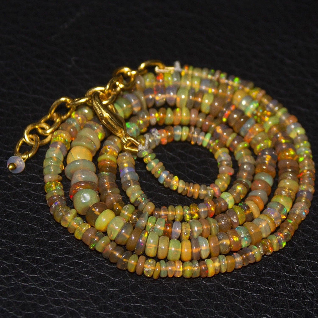 Natural Ethiopian Welo Opal Gold Plated Smooth Rondelle Necklace 2mm 5.5mm 20.5" - Jalvi & Co.