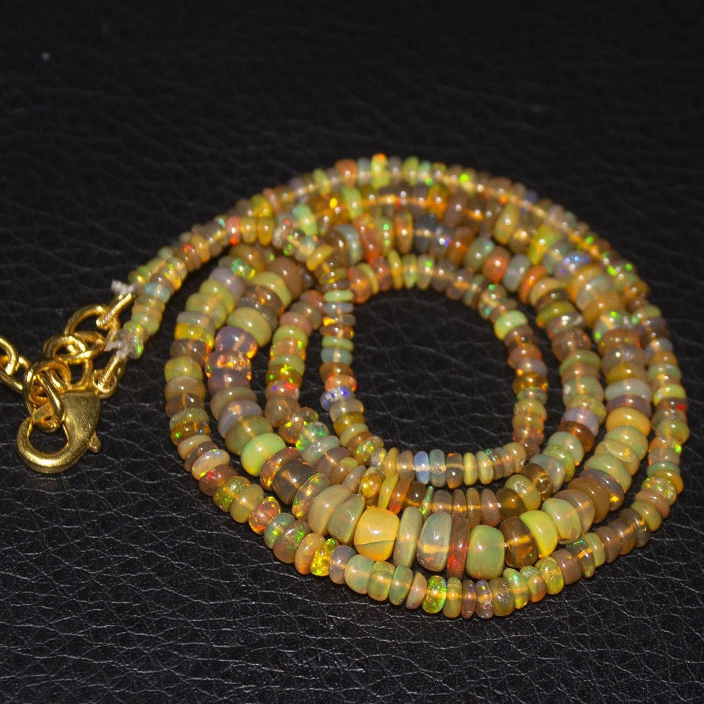 Natural Ethiopian Welo Opal Gold Plated Smooth Rondelle Necklace 2mm 5.5mm 20.5" - Jalvi & Co.