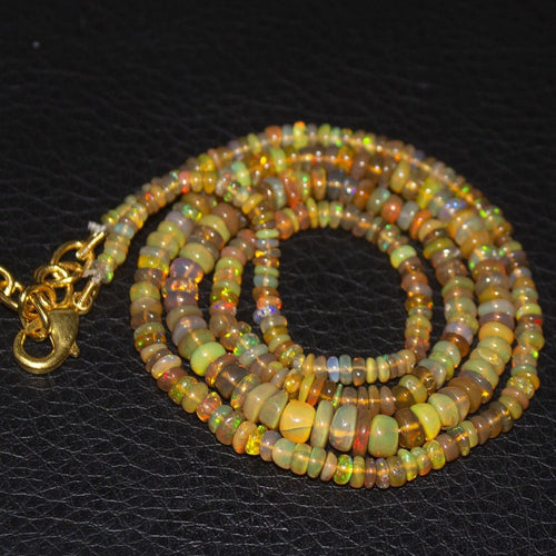 Natural Ethiopian Welo Opal Gold Plated Smooth Rondelle Necklace 2mm 5.5mm 20.5