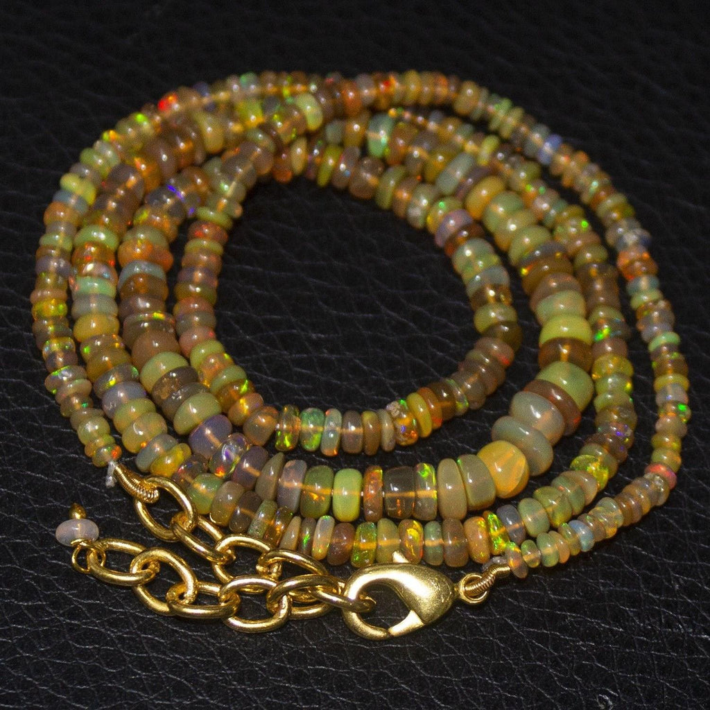Natural Ethiopian Welo Opal Gold Plated Smooth Rondelle Necklace 2mm 5.5mm 20.5" - Jalvi & Co.