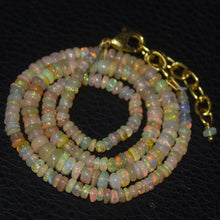 Load image into Gallery viewer, Natural Ethiopian Welo Opal Gold Plated Smooth Rondelle Necklace 2mm 5mm 16.5&quot; - Jalvi &amp; Co.