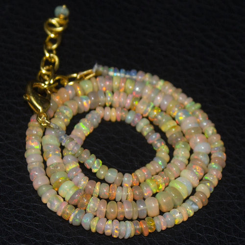 Natural Ethiopian Welo Opal Gold Plated Smooth Rondelle Necklace 2mm 5mm 16.5