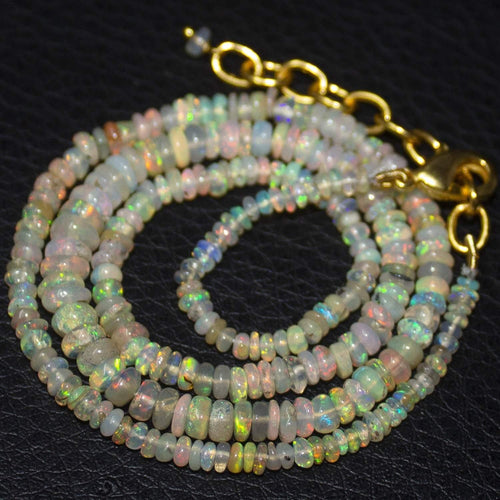 Natural Ethiopian Welo Opal Gold Plated Smooth Rondelle Necklace 2mm 5mm 17