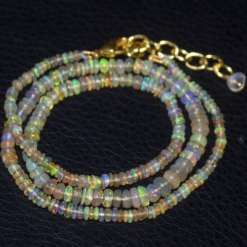 Natural Ethiopian Welo Opal Gold Plated Smooth Rondelle Necklace 2mm 5mm 17