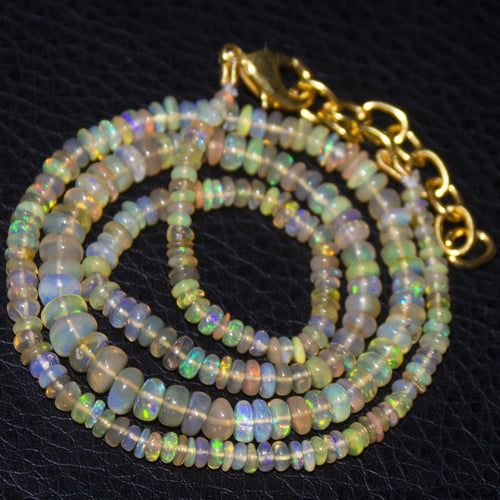 Natural Ethiopian Welo Opal Gold Plated Smooth Rondelle Necklace 2mm 5mm 17
