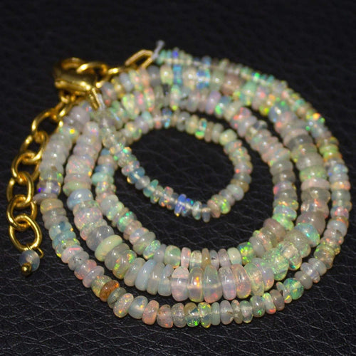 Natural Ethiopian Welo Opal Gold Plated Smooth Rondelle Necklace 2mm 5mm 17