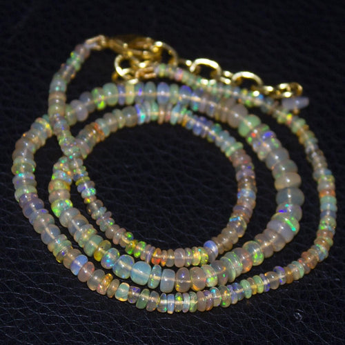 Natural Ethiopian Welo Opal Gold Plated Smooth Rondelle Necklace 2mm 5mm 17