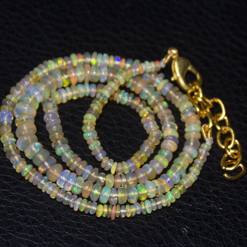 Natural Ethiopian Welo Opal Gold Plated Smooth Rondelle Necklace 2mm 5mm 17