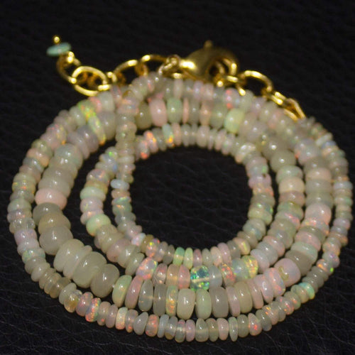Natural Ethiopian Welo Opal Gold Plated Smooth Rondelle Necklace 2mm 5mm 18