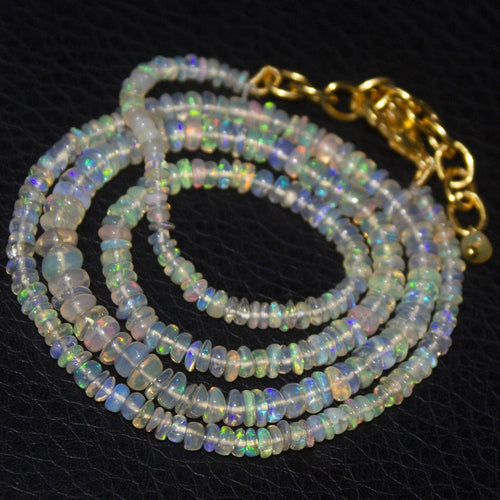 Natural Ethiopian Welo Opal Gold Plated Smooth Rondelle Necklace 2mm 5mm 18.5