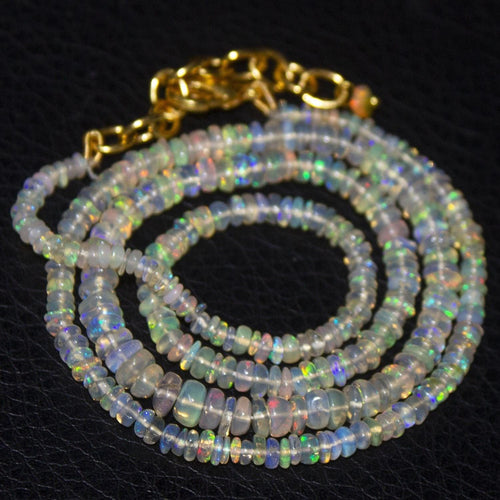 Natural Ethiopian Welo Opal Gold Plated Smooth Rondelle Necklace 2mm 5mm 18.5