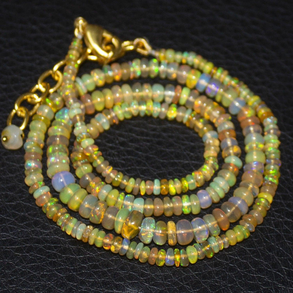 Natural Ethiopian Welo Opal Gold Plated Smooth Rondelle Necklace 2mm 5mm 19" - Jalvi & Co.