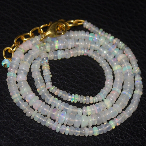 Natural Ethiopian Welo Opal Gold Plated Smooth Rondelle Necklace 2mm 5mm 19