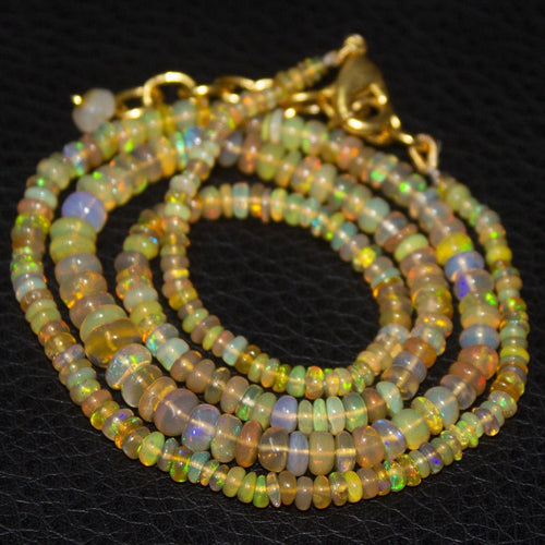 Natural Ethiopian Welo Opal Gold Plated Smooth Rondelle Necklace 2mm 5mm 19