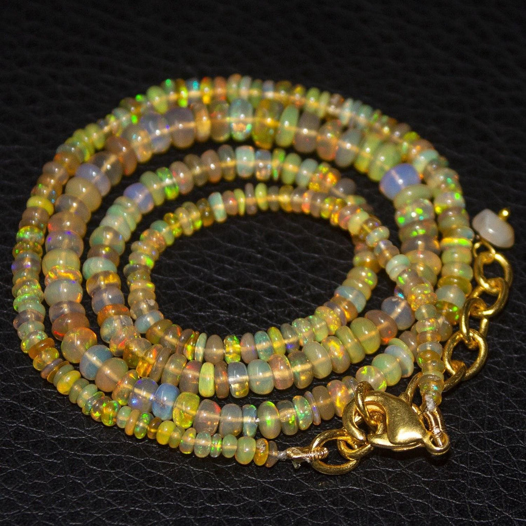 Natural Ethiopian Welo Opal Gold Plated Smooth Rondelle Necklace 2mm 5mm 19" - Jalvi & Co.