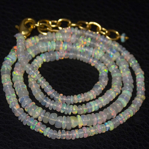 Natural Ethiopian Welo Opal Gold Plated Smooth Rondelle Necklace 2mm 5mm 19.5