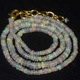 Natural Ethiopian Welo Opal Gold Plated Smooth Rondelle Necklace 2mm 5mm 19.5