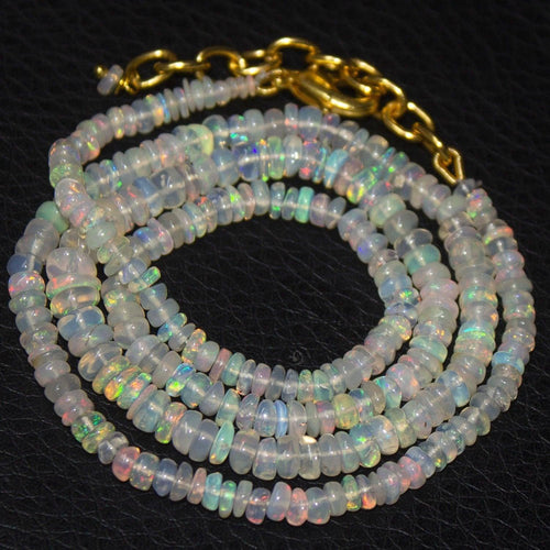 Natural Ethiopian Welo Opal Gold Plated Smooth Rondelle Necklace 2mm 5mm 19.5