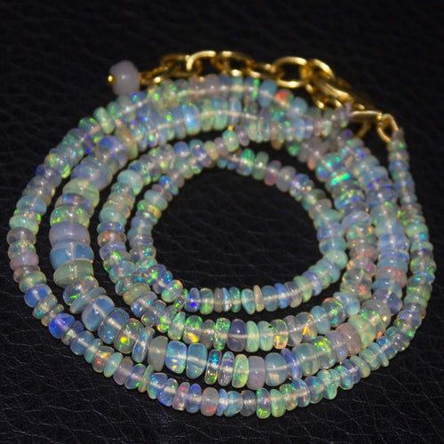 Natural Ethiopian Welo Opal Gold Plated Smooth Rondelle Necklace 2mm 5mm 19.5