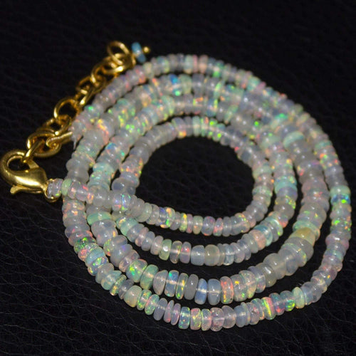 Natural Ethiopian Welo Opal Gold Plated Smooth Rondelle Necklace 2mm 5mm 19.5