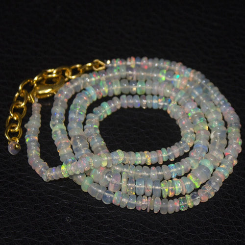 Natural Ethiopian Welo Opal Gold Plated Smooth Rondelle Necklace 2mm 5mm 19.5