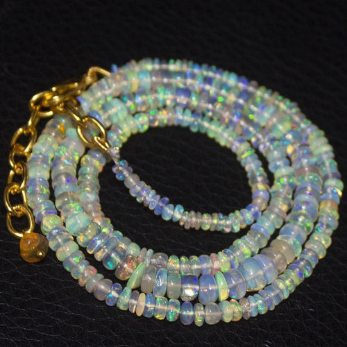 Natural Ethiopian Welo Opal Gold Plated Smooth Rondelle Necklace 2mm 5mm 19.5