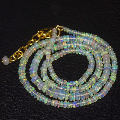 Natural Ethiopian Welo Opal Gold Plated Smooth Rondelle Necklace 2mm 5mm 19.5