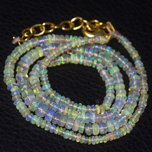 Natural Ethiopian Welo Opal Gold Plated Smooth Rondelle Necklace 2mm 5mm 19.75
