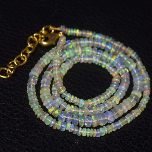 Natural Ethiopian Welo Opal Gold Plated Smooth Rondelle Necklace 2mm 5mm 19.75