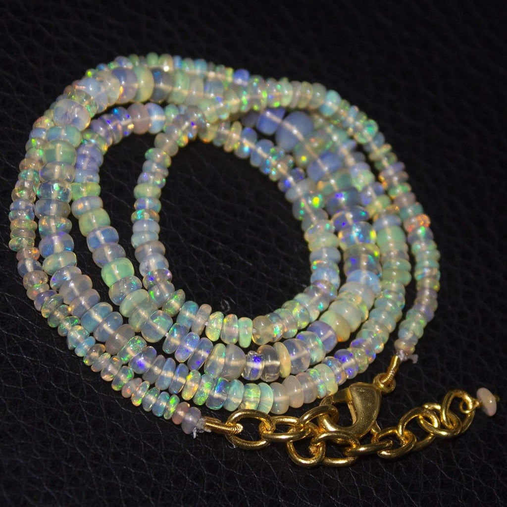 Natural Ethiopian Welo Opal Gold Plated Smooth Rondelle Necklace 2mm 5mm 19.75" - Jalvi & Co.
