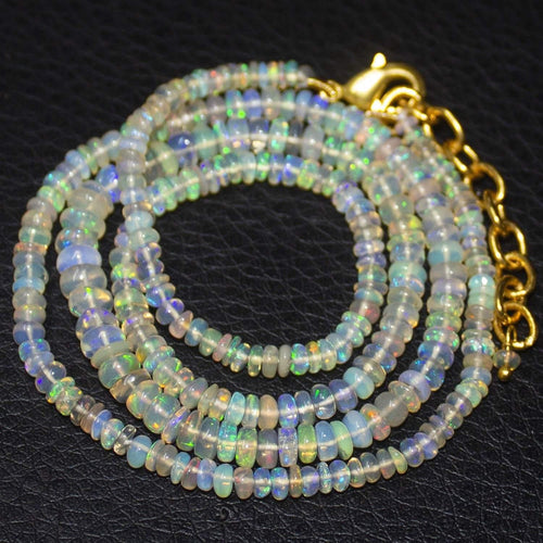 Natural Ethiopian Welo Opal Gold Plated Smooth Rondelle Necklace 2mm 5mm 20