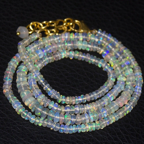Natural Ethiopian Welo Opal Gold Plated Smooth Rondelle Necklace 2mm 5mm 20