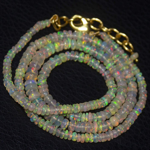 Natural Ethiopian Welo Opal Gold Plated Smooth Rondelle Necklace 2mm 5mm 20