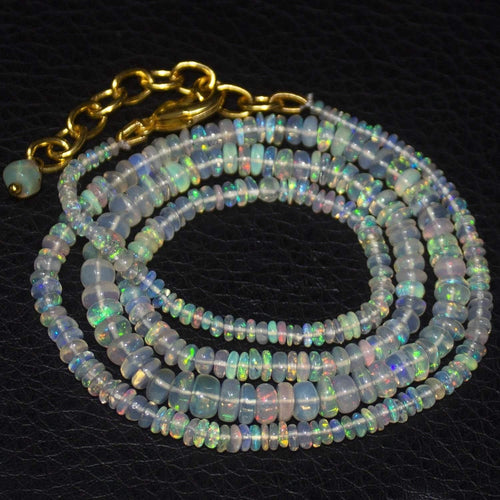 Natural Ethiopian Welo Opal Gold Plated Smooth Rondelle Necklace 2mm 5mm 20