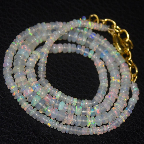 Natural Ethiopian Welo Opal Gold Plated Smooth Rondelle Necklace 2mm 5mm 20