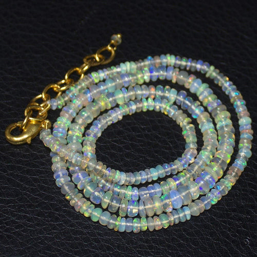 Natural Ethiopian Welo Opal Gold Plated Smooth Rondelle Necklace 2mm 5mm 20