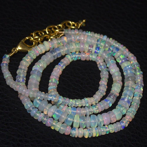 Natural Ethiopian Welo Opal Gold Plated Smooth Rondelle Necklace 2mm 5mm 20