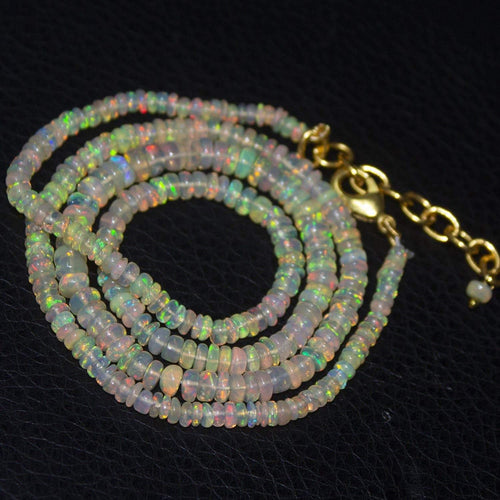 Natural Ethiopian Welo Opal Gold Plated Smooth Rondelle Necklace 2mm 5mm 20