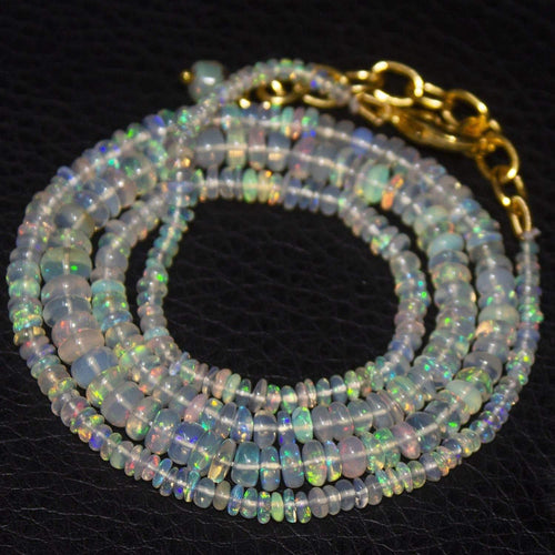 Natural Ethiopian Welo Opal Gold Plated Smooth Rondelle Necklace 2mm 5mm 20