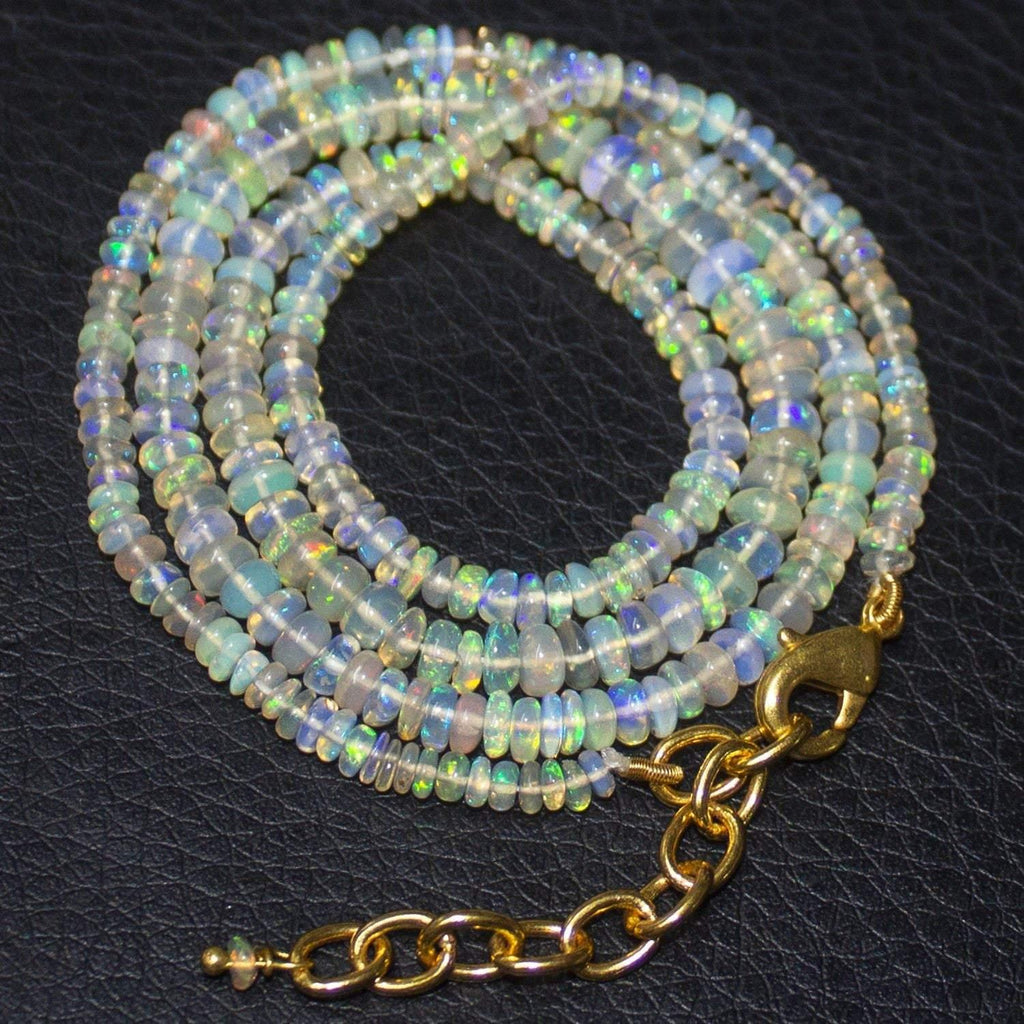 Natural Ethiopian Welo Opal Gold Plated Smooth Rondelle Necklace 2mm 5mm 20" - Jalvi & Co.