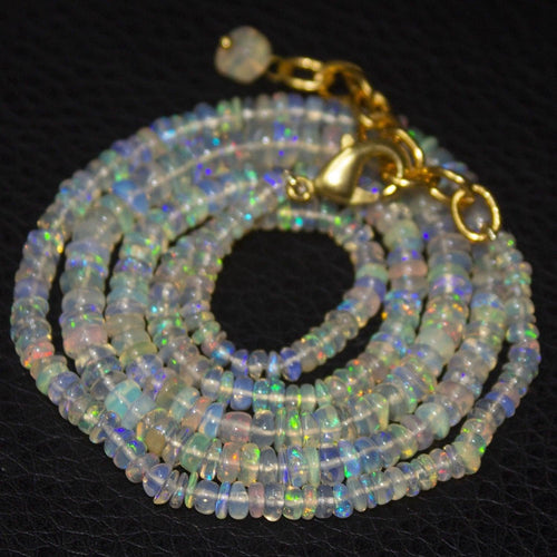 Natural Ethiopian Welo Opal Gold Plated Smooth Rondelle Necklace 2mm 5mm 20.5