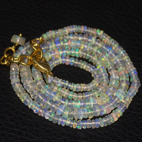 Natural Ethiopian Welo Opal Gold Plated Smooth Rondelle Necklace 2mm 5mm 20.5