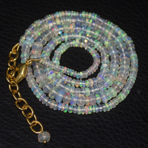 Natural Ethiopian Welo Opal Gold Plated Smooth Rondelle Necklace 2mm 5mm 21.5