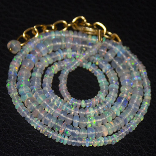 Natural Ethiopian Welo Opal Gold Plated Smooth Rondelle Necklace 2mm 5mm 21.5