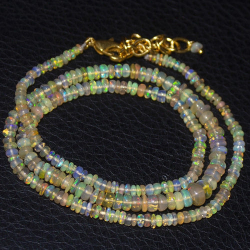 Natural Ethiopian Welo Opal Gold Plated Smooth Rondelle Necklace 2mm 6mm 18.5