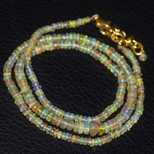 Natural Ethiopian Welo Opal Gold Plated Smooth Rondelle Necklace 2mm 6mm 18.5