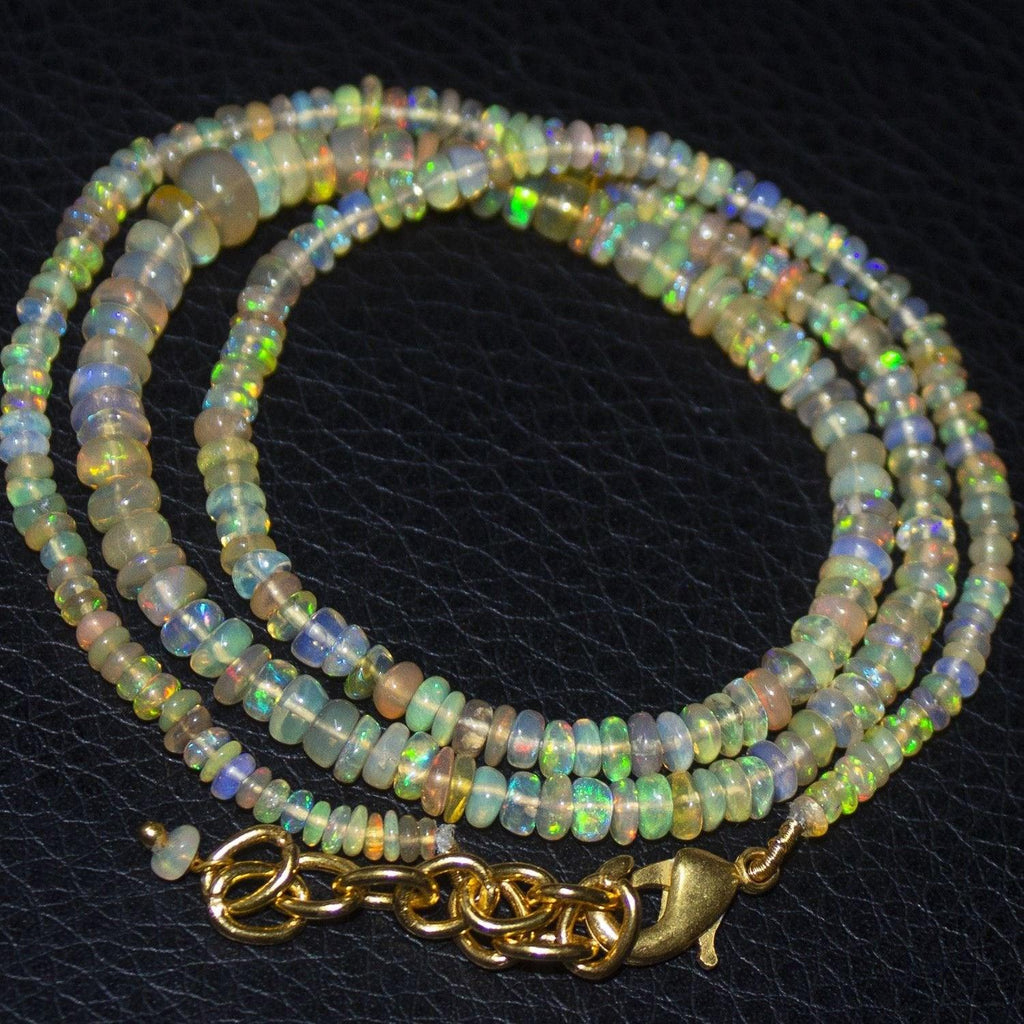 Natural Ethiopian Welo Opal Gold Plated Smooth Rondelle Necklace 2mm 6mm 18.5" - Jalvi & Co.