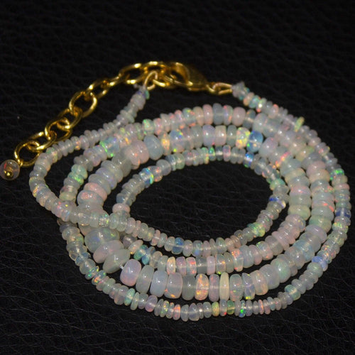 Natural Ethiopian Welo Opal Gold Plated Smooth Rondelle Necklace 2mm 6mm 20